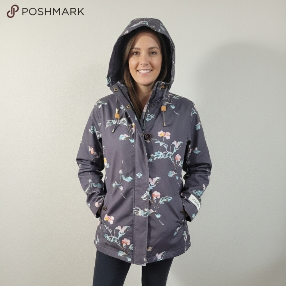 EUC Joules Right as Rain Floral Rain Jacket US 10